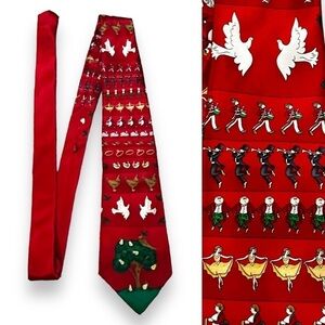 Tie Tales Twelve Days of Christmas 100% Silk Tie Red Xmas Party Holiday
